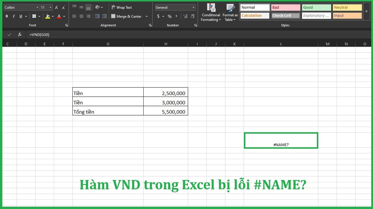 Cách sửa lỗi hàm VND trong Excel bị lỗi #NAME? nhanh chóng